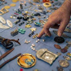 A diverse collection of jewelry and trinkets displayed at a bazaar in İstanbul, Türkiye.